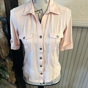 Style & Co Pink Short Sleeve Notched Collar Button Down